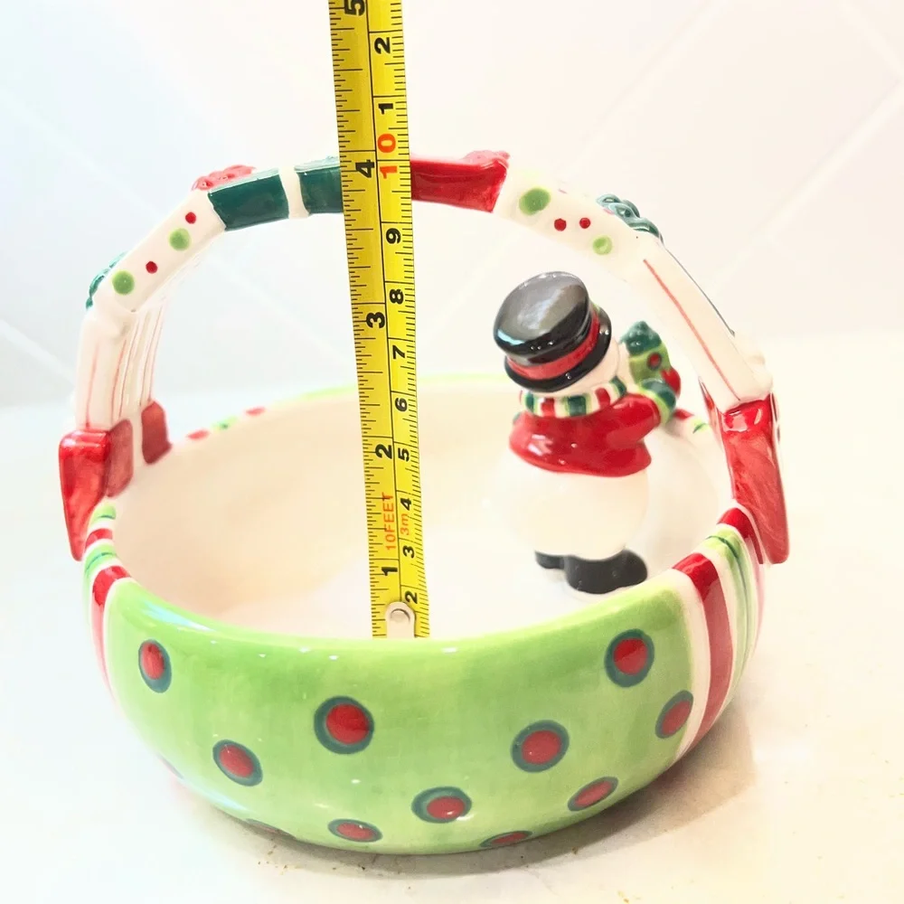 Fitz & Floyd Essentials Merry Christmas Snowman Presents Basket Candy Dish Bowl